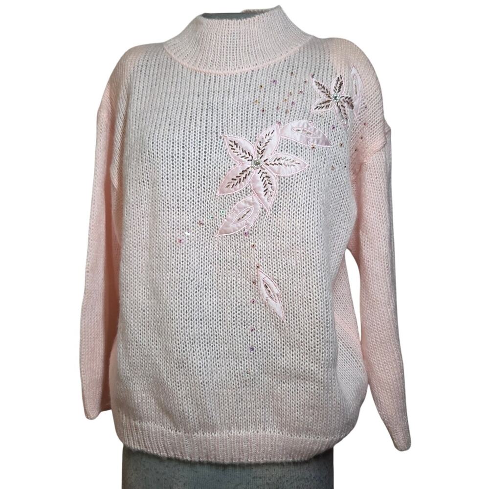 Vintage Light Pink Embellished Sweater Size Large